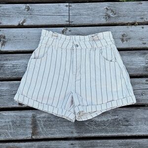 Topshop Pinstripe Cream Denim Shorts